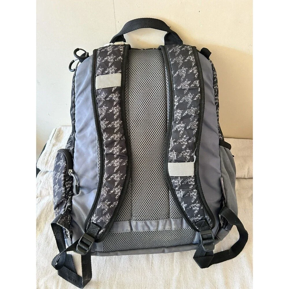 Embark Backpack Black Grey Houndstooth Pattern Multi Pocket Travel School Bag